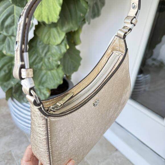 Tory Burch 159158 Emerson Metallic White Gold Refined Leather Shoulder Handbag - Picture 6 of 16